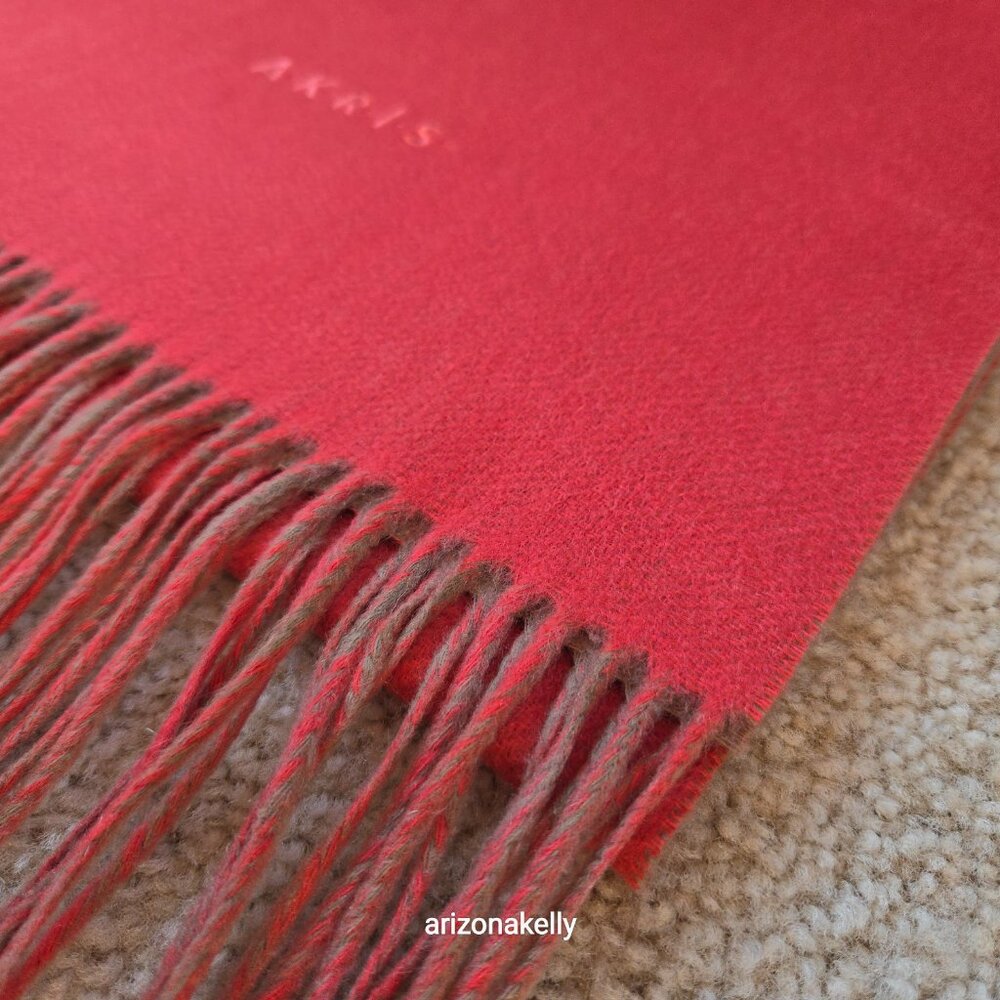 NWOT Arkis Cashmere Luxury Two-Tone Fringed Scarf Pink and Tan - Picture 7 of 15